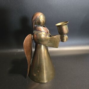 Vintage Brass And Copper Angel Candle Holder Christmas Holiday
